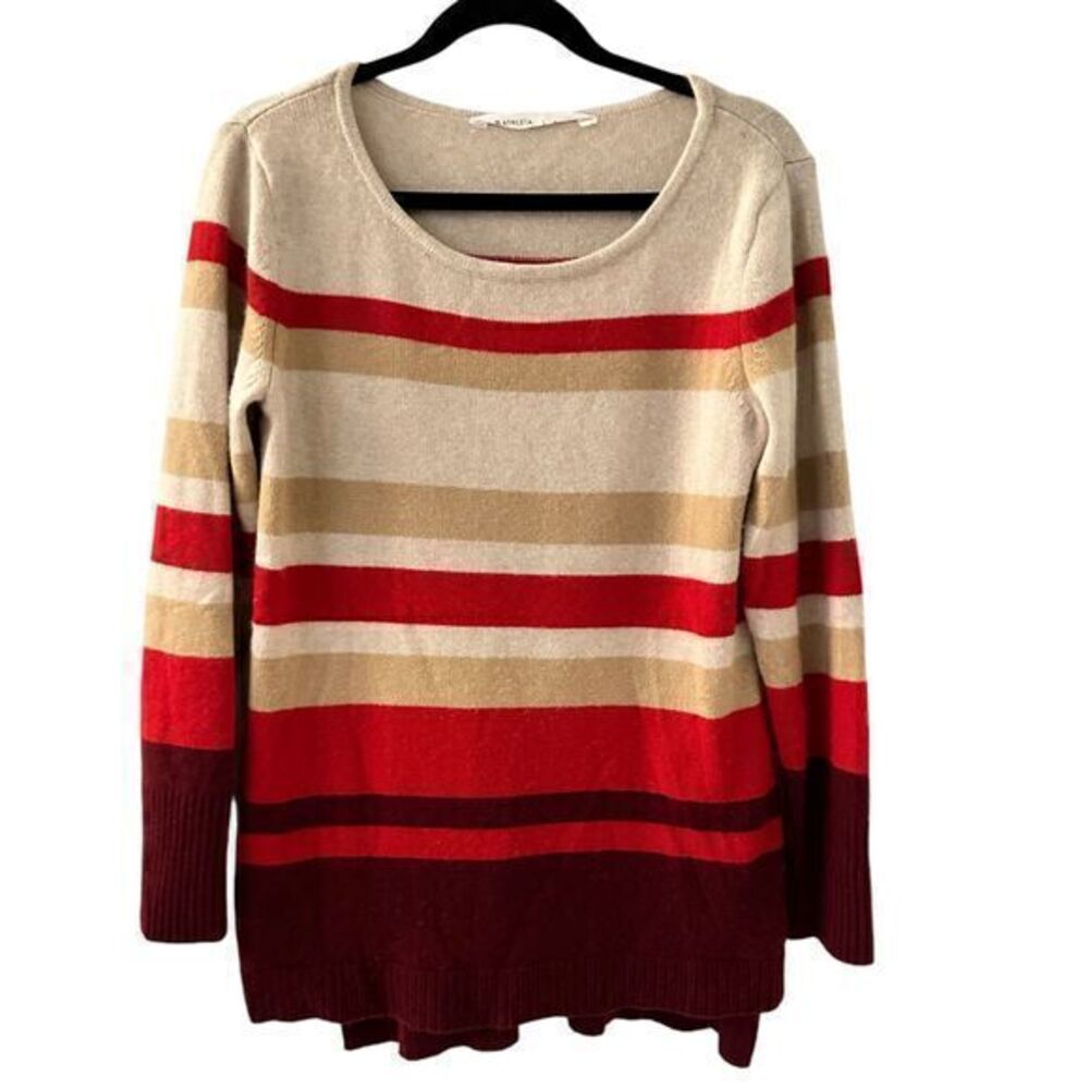 Athleta Red Cream Striped Cashmere Scoop Neck Lodge Sweater Size L